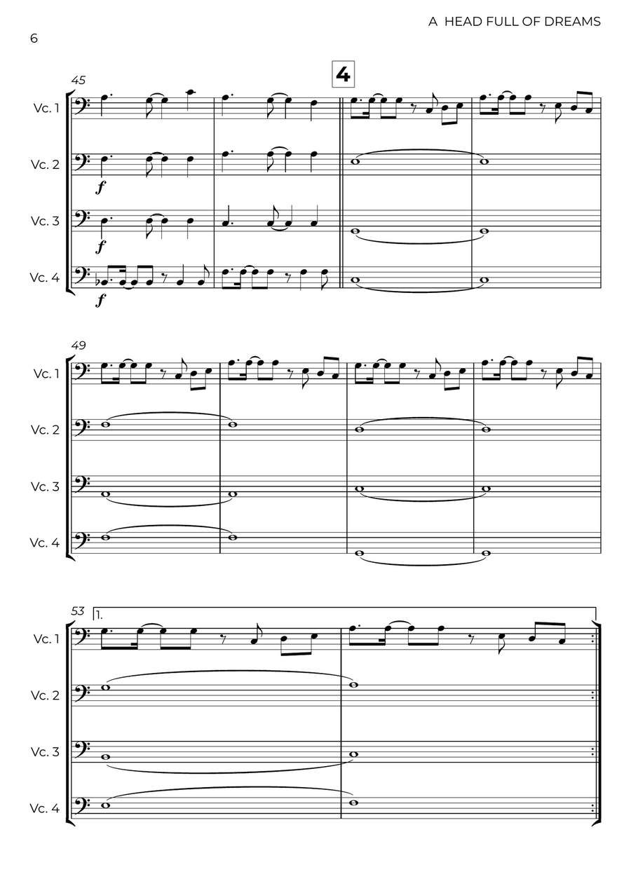 A Head Full Of Dreams A Head Full Of Dreams String Quartet scores gallery preview page 6