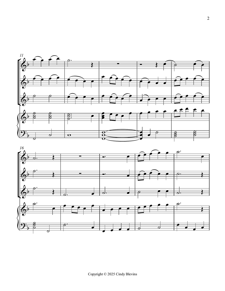 I Sing the Mighty Power of God, for Three Violins and Piano Small Ensemble scores gallery preview page 3