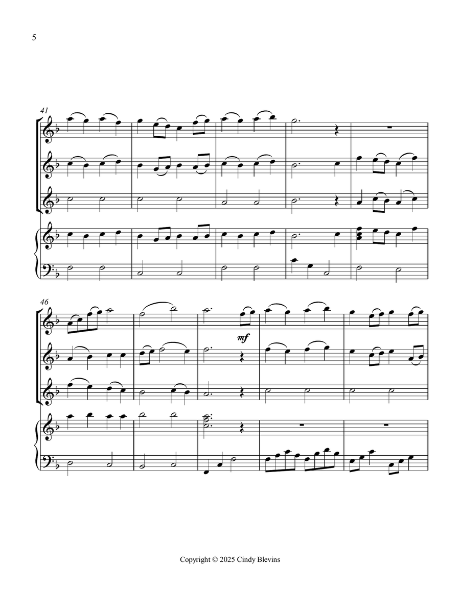 I Sing the Mighty Power of God, for Three Violins and Piano Small Ensemble scores gallery preview page 6
