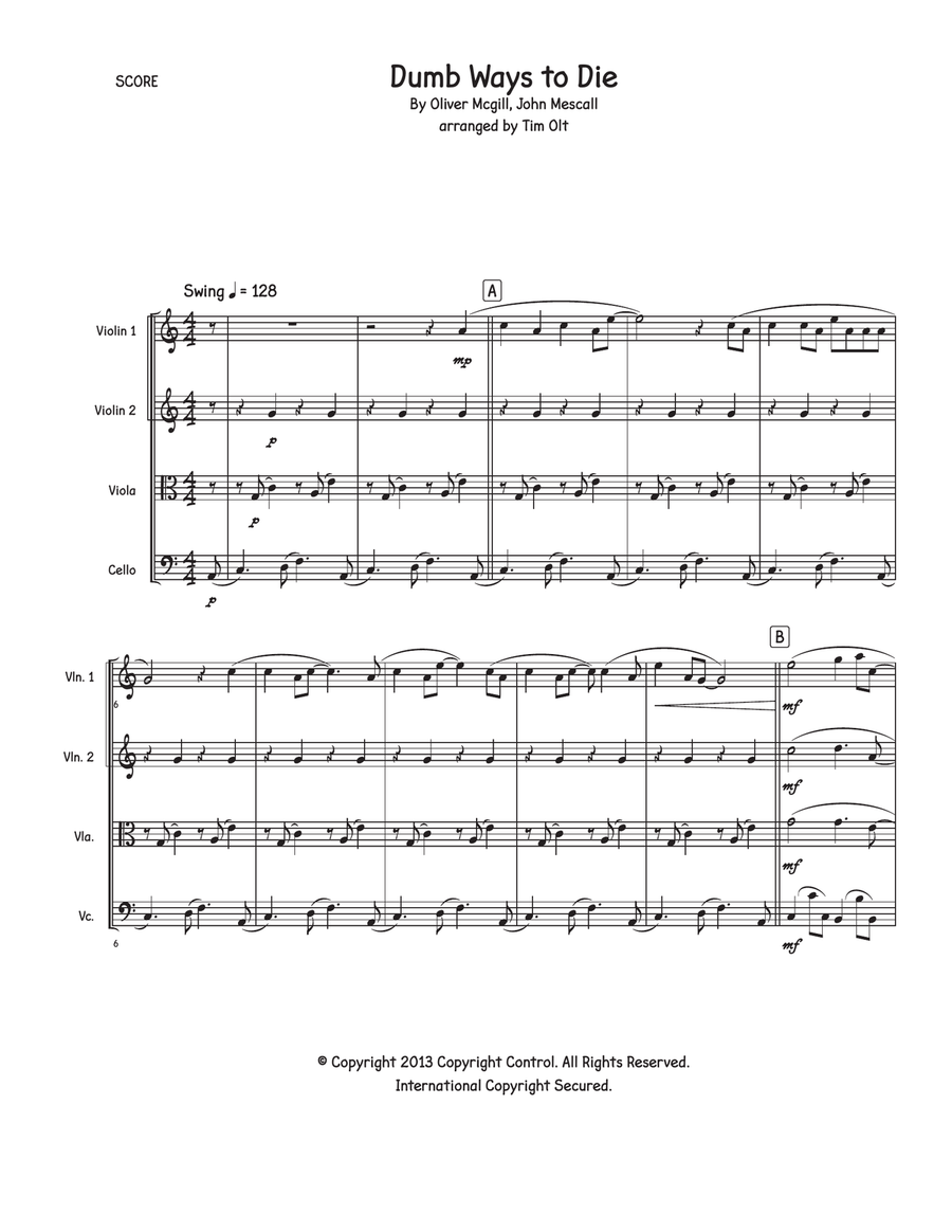 Dumb Ways To Die Dumb Ways To Die String Quartet scores gallery preview page 1