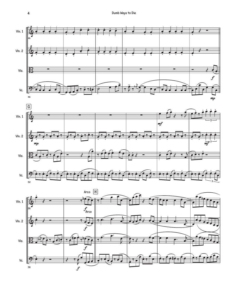 Dumb Ways To Die Dumb Ways To Die String Quartet scores gallery preview page 4