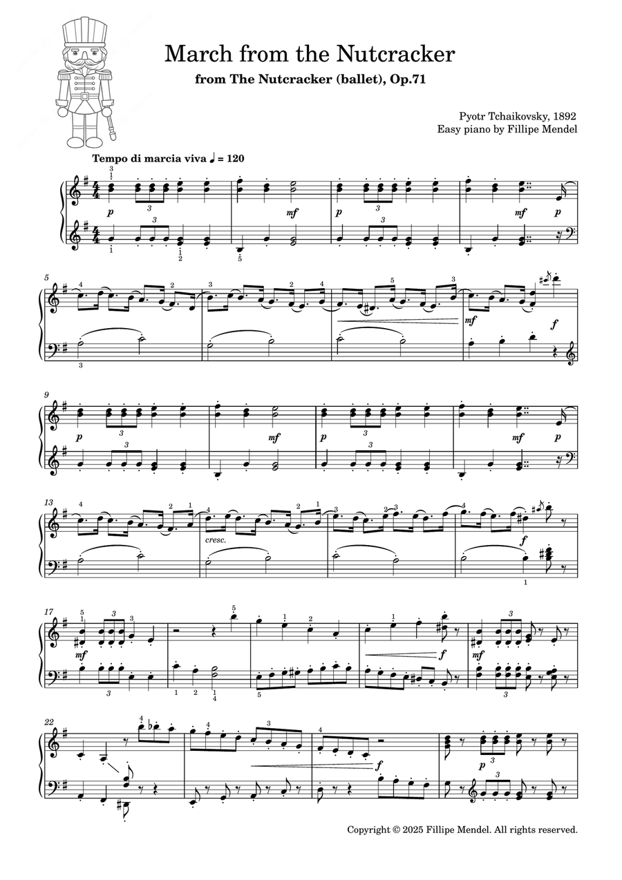 Tchaikovsky‬ - March from the Nutcracker for easy piano Easy Piano scores gallery preview page 1
