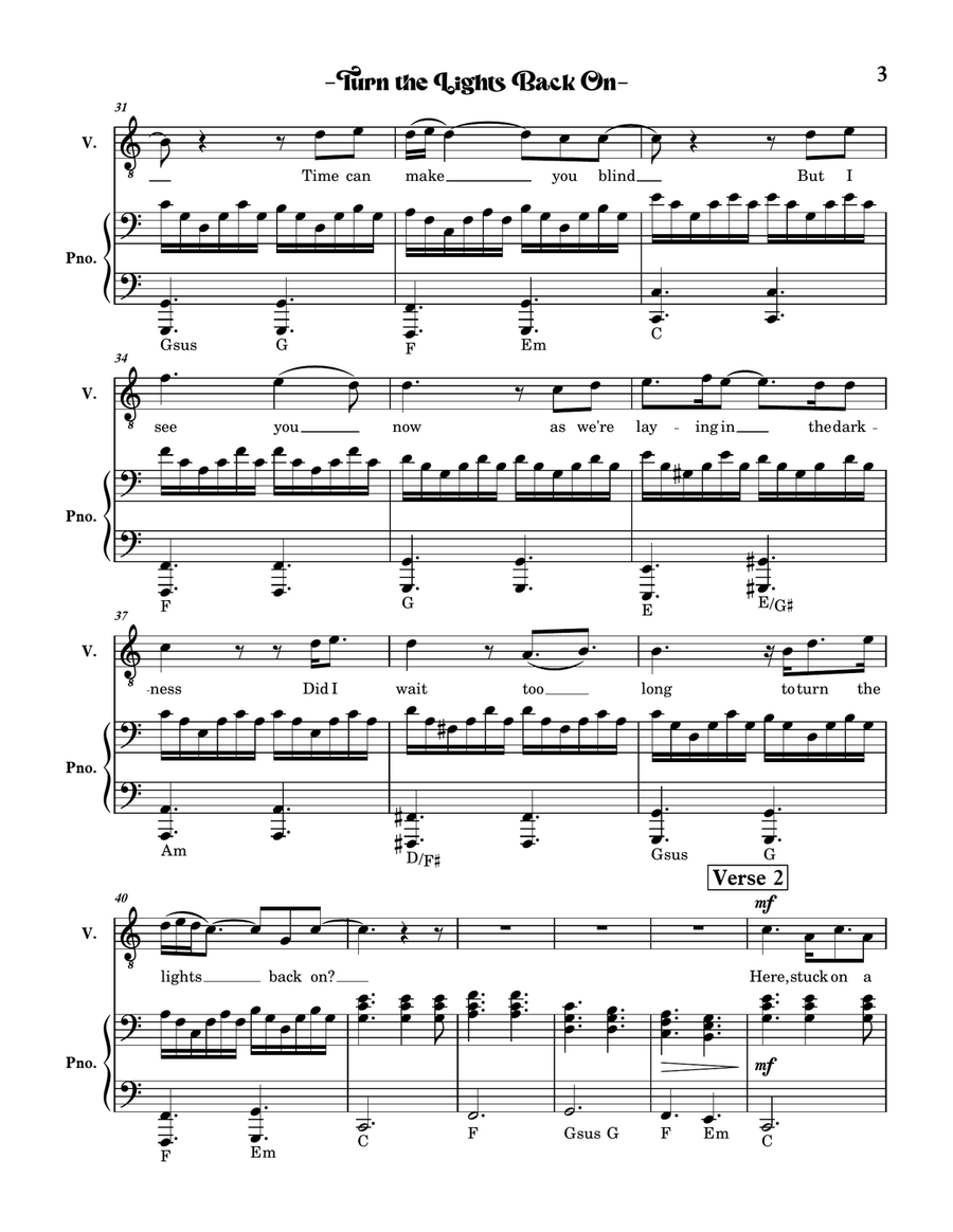 Turn The Lights Back On Turn The Lights Back On Piano, Vocal scores gallery preview page 3