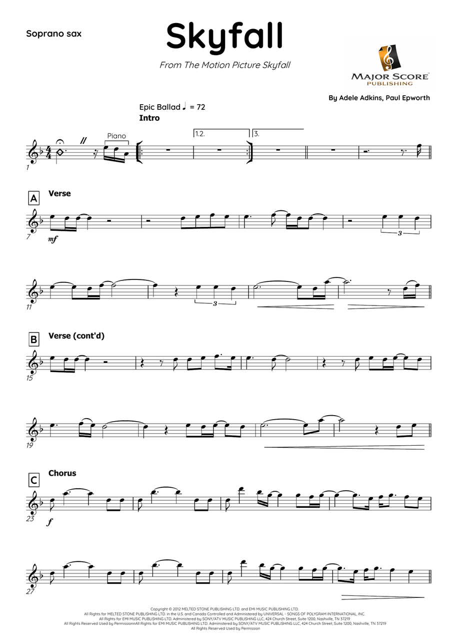 Skyfall Soprano Saxophone scores gallery preview page 2