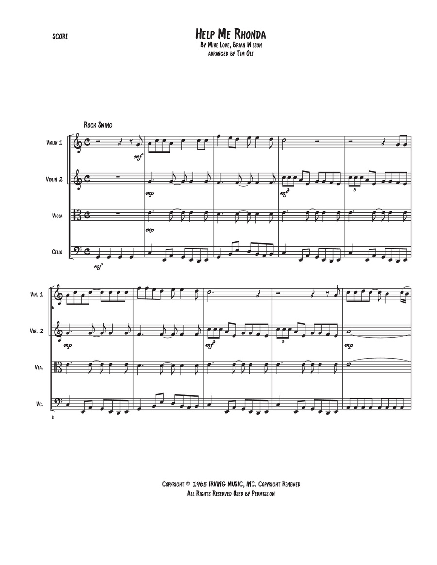Help Me Rhonda Help Me Rhonda String Quartet scores gallery preview page 1