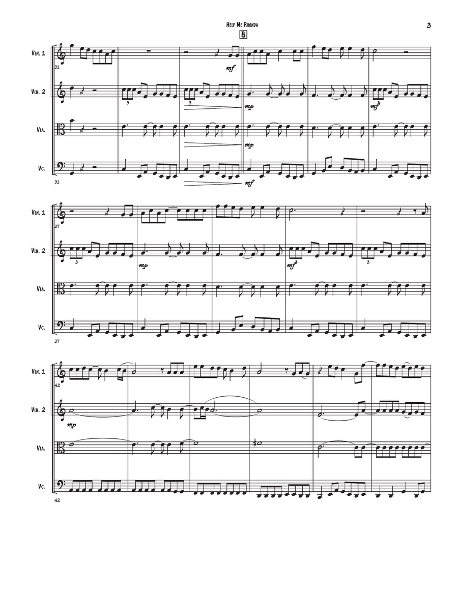 Help Me Rhonda Help Me Rhonda String Quartet scores gallery preview page 3