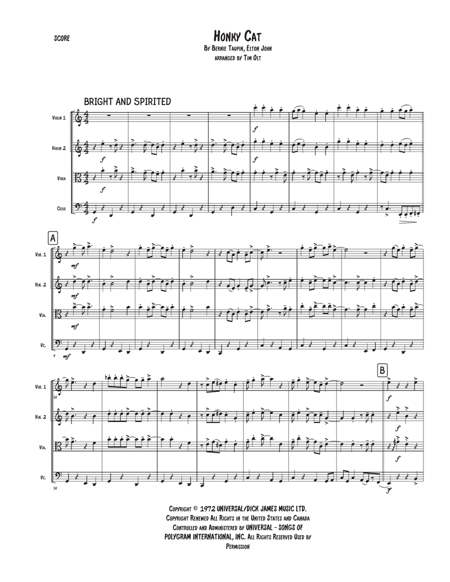 Honky Cat Honky Cat String Quartet scores gallery preview page 1