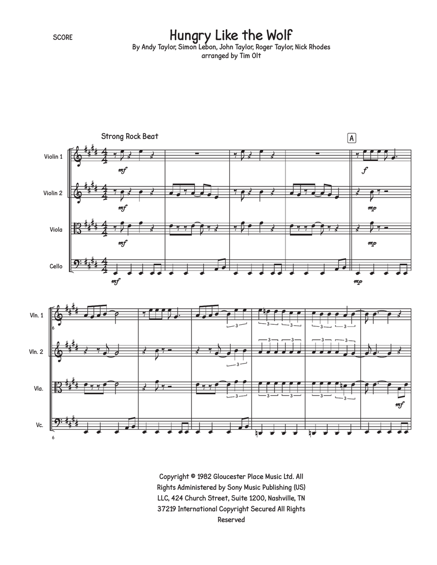 Hungry Like The Wolf Hungry Like The Wolf String Quartet scores gallery preview page 1