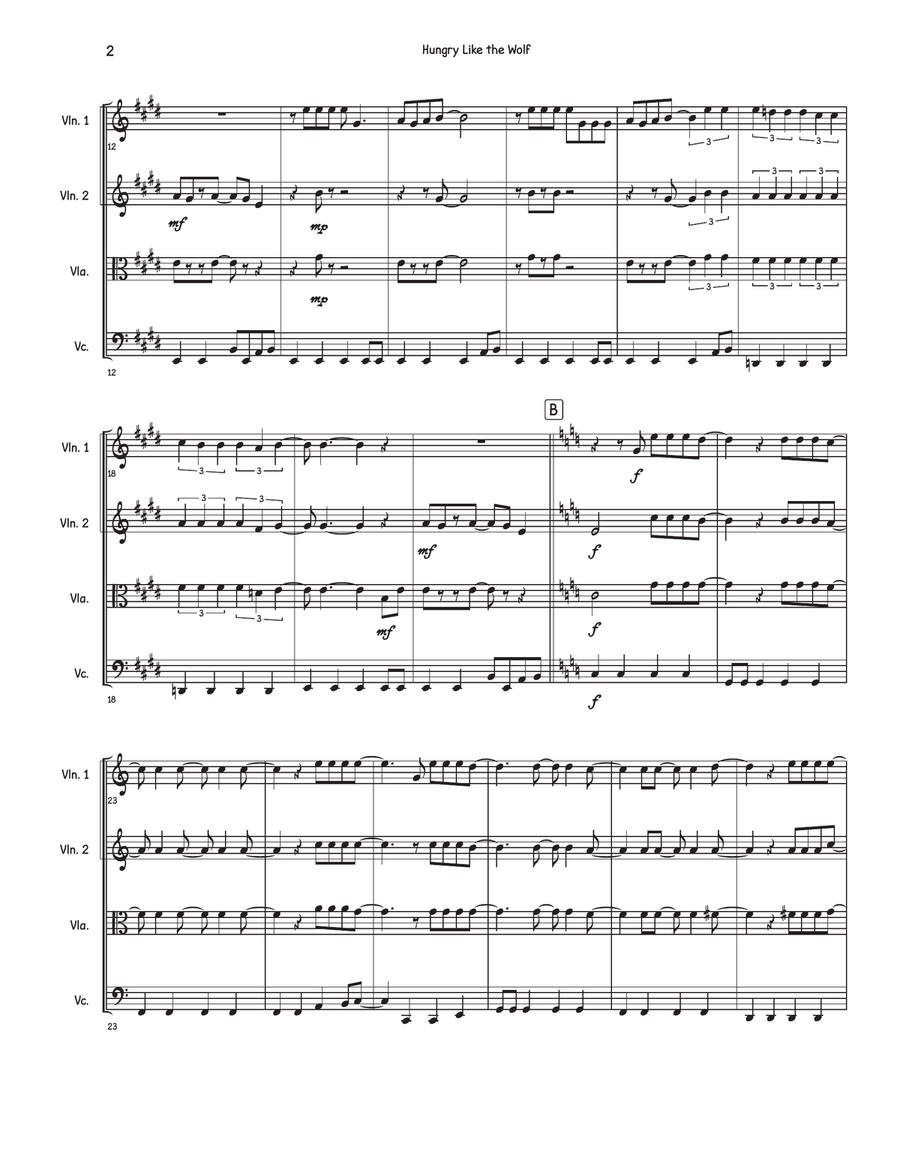 Hungry Like The Wolf Hungry Like The Wolf String Quartet scores gallery preview page 2
