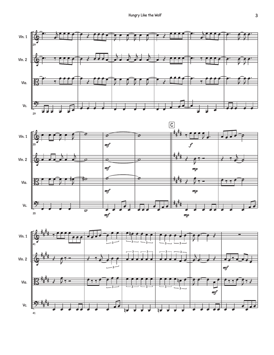 Hungry Like The Wolf Hungry Like The Wolf String Quartet scores gallery preview page 3