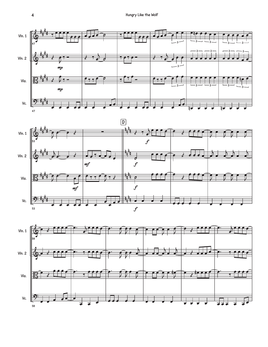Hungry Like The Wolf Hungry Like The Wolf String Quartet scores gallery preview page 4
