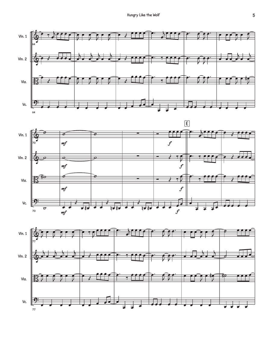 Hungry Like The Wolf Hungry Like The Wolf String Quartet scores gallery preview page 5