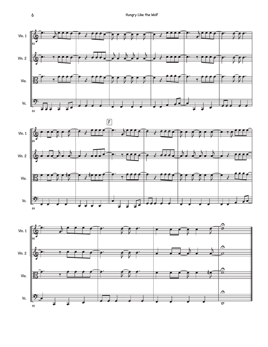 Hungry Like The Wolf Hungry Like The Wolf String Quartet scores gallery preview page 6