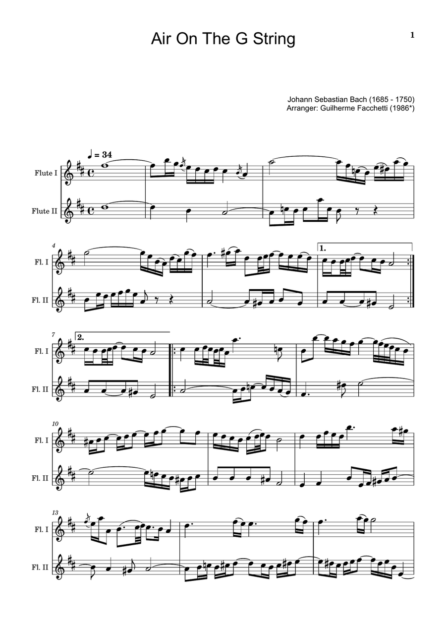 Air on the G String. For Flute Duet. Flute Duet scores gallery preview page 1