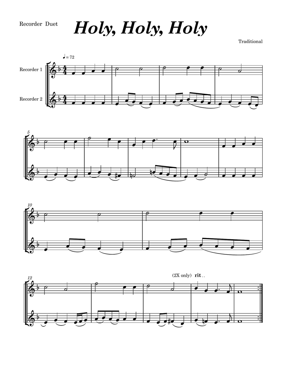 Holy, Holy, Holy Holy, Holy, Holy Woodwind Duet scores gallery preview page 1