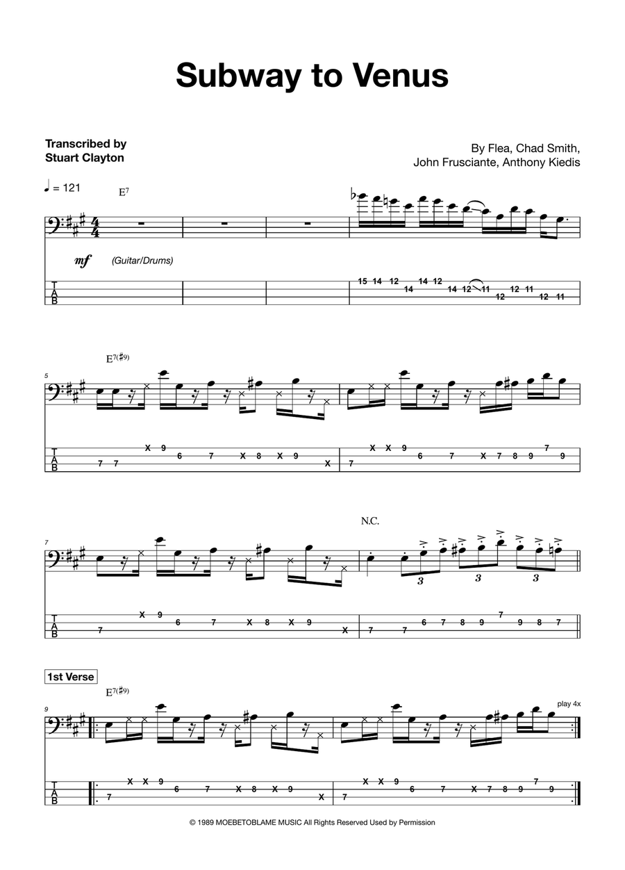 Subway To Venus Bass Guitar Tablature scores gallery preview page 1