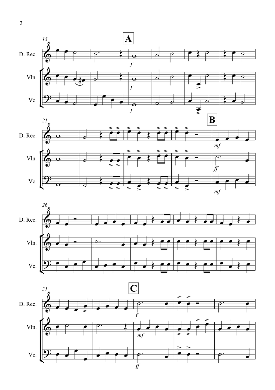 Hallelujah Chorus for Descant Recorder, Violin and Cello Trio Small Ensemble scores gallery preview page 2