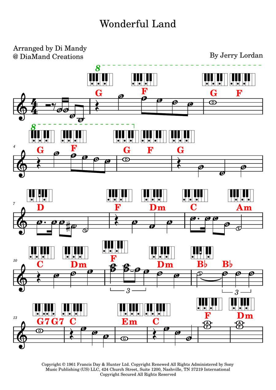 Wonderful Land Wonderful Land Piano scores gallery preview page 1