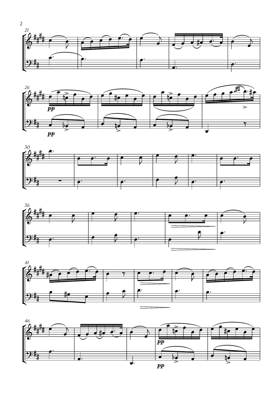 Franz Schubert - Du bist die Ruh (D Major) for Clarinet and Bassoon Woodwind Duet scores gallery preview page 2