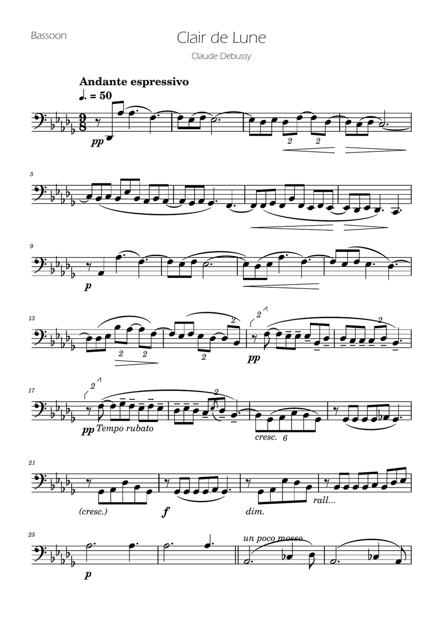 Clair de Lune - Bassoon Solo Bassoon Solo scores gallery preview page 1