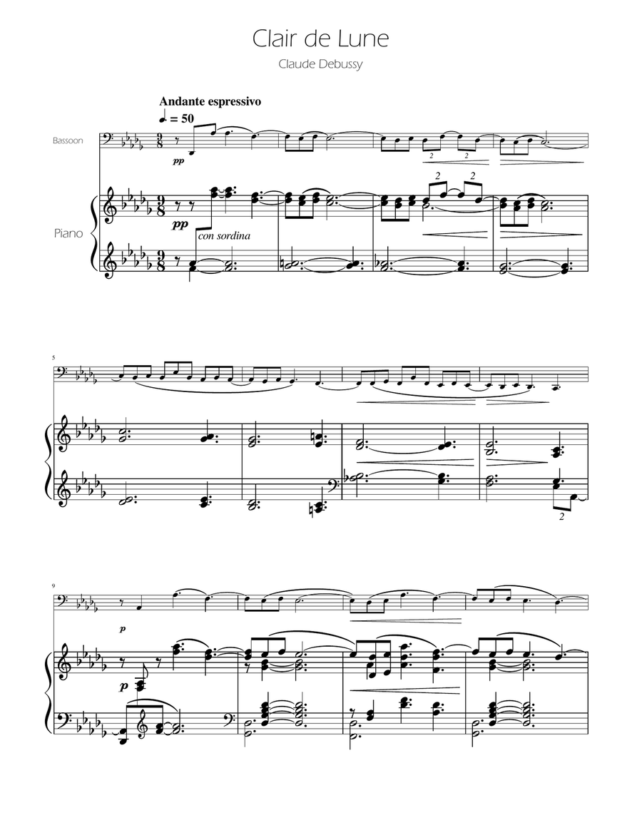 Clair de Lune - Bassoon Solo w/Piano Bassoon Solo scores gallery preview page 1
