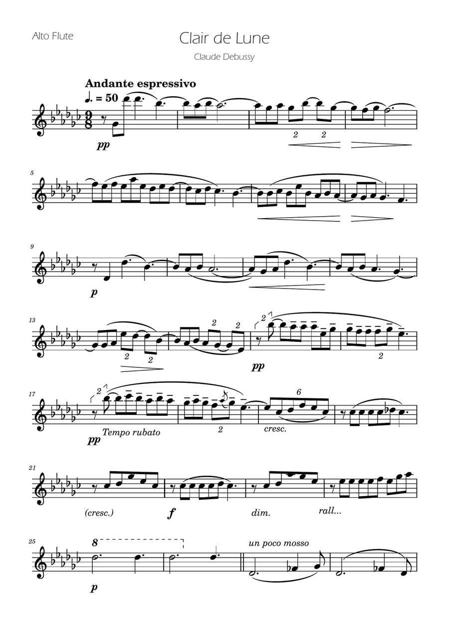 Clair de Lune - Alto Flute Solo Flute Solo scores gallery preview page 1