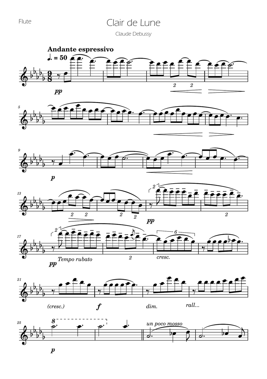 Clair de Lune - Flute Solo Flute Solo scores gallery preview page 1