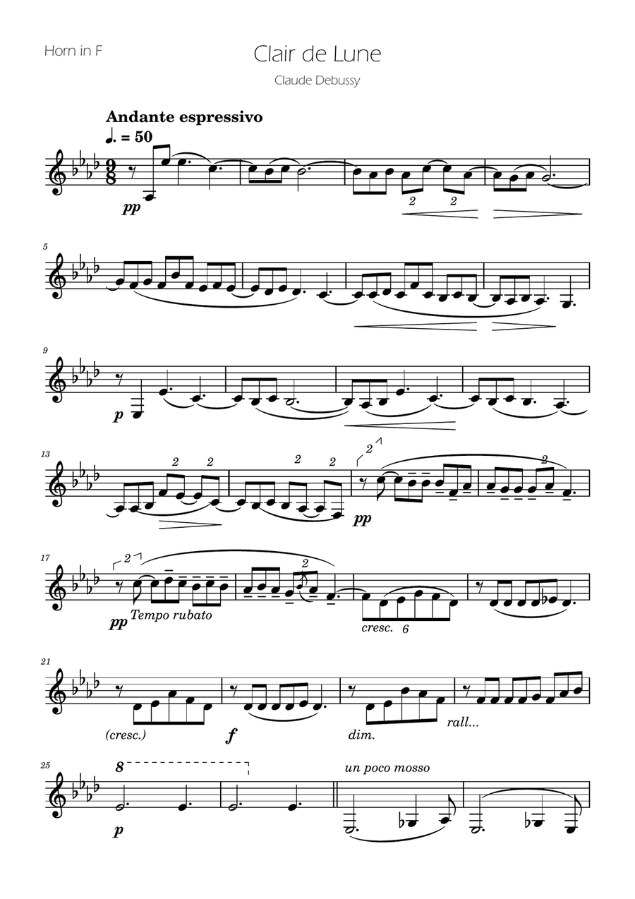 Clair de Lune - French Horn Solo Horn Solo scores gallery preview page 1