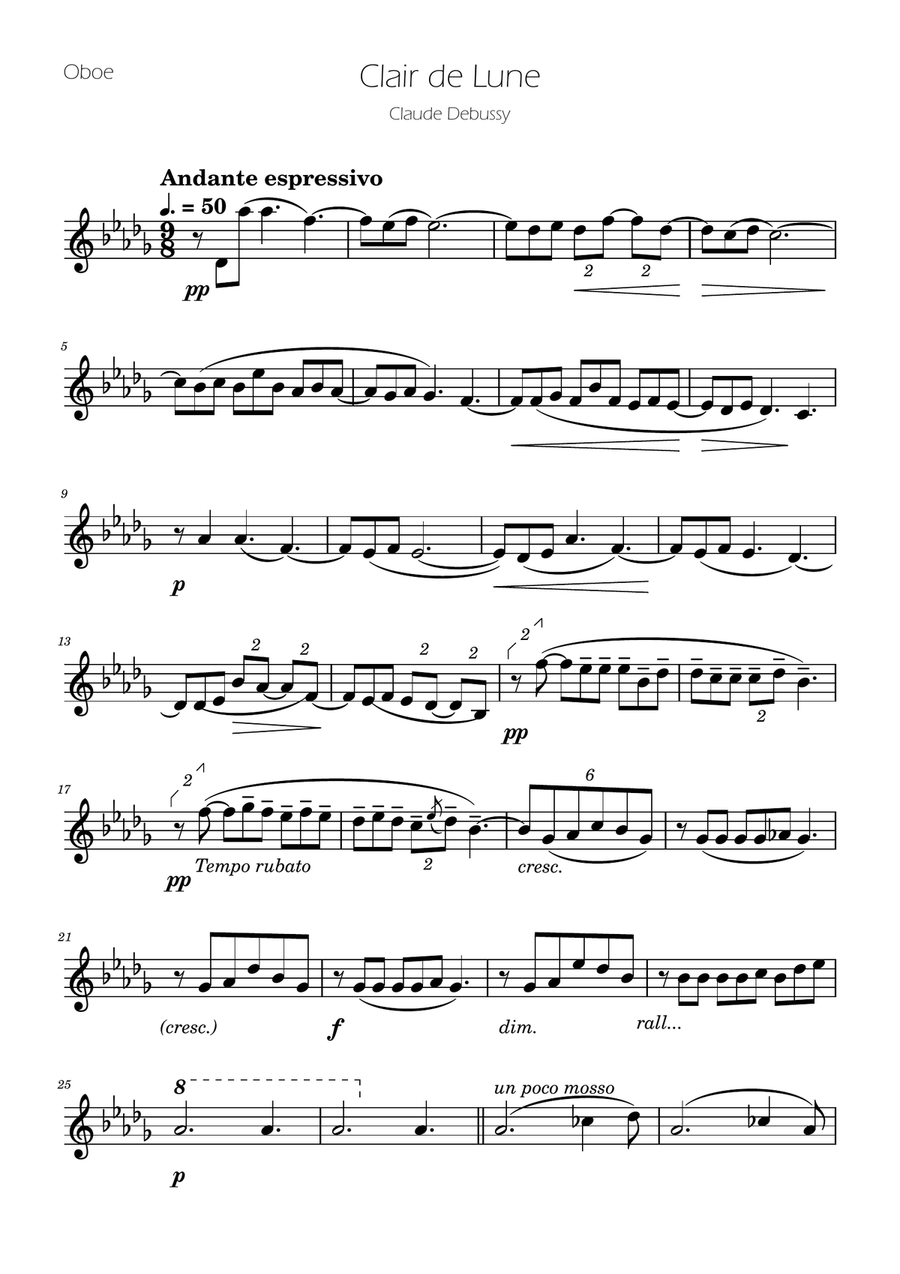Clair de Lune - Oboe Solo Oboe Solo scores gallery preview page 1