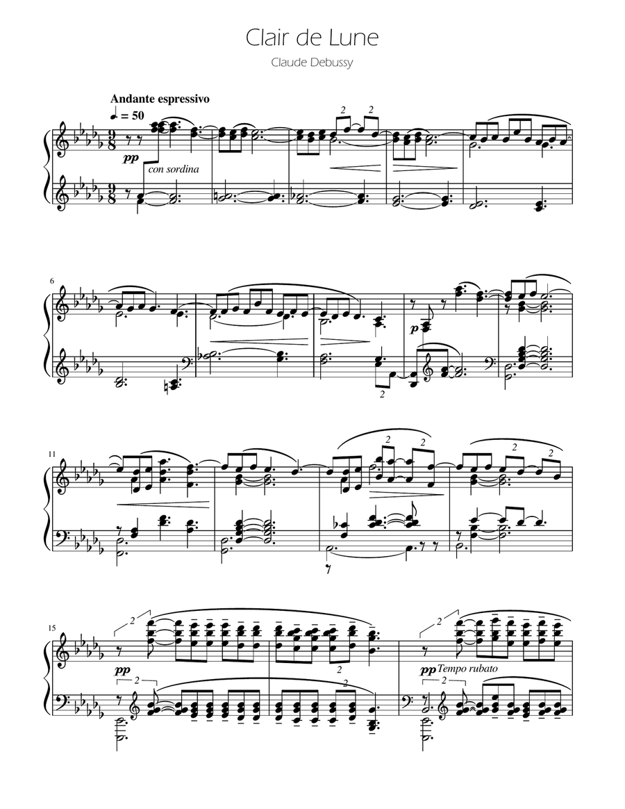 Clair de Lune - Debussy Piano Solo scores gallery preview page 1