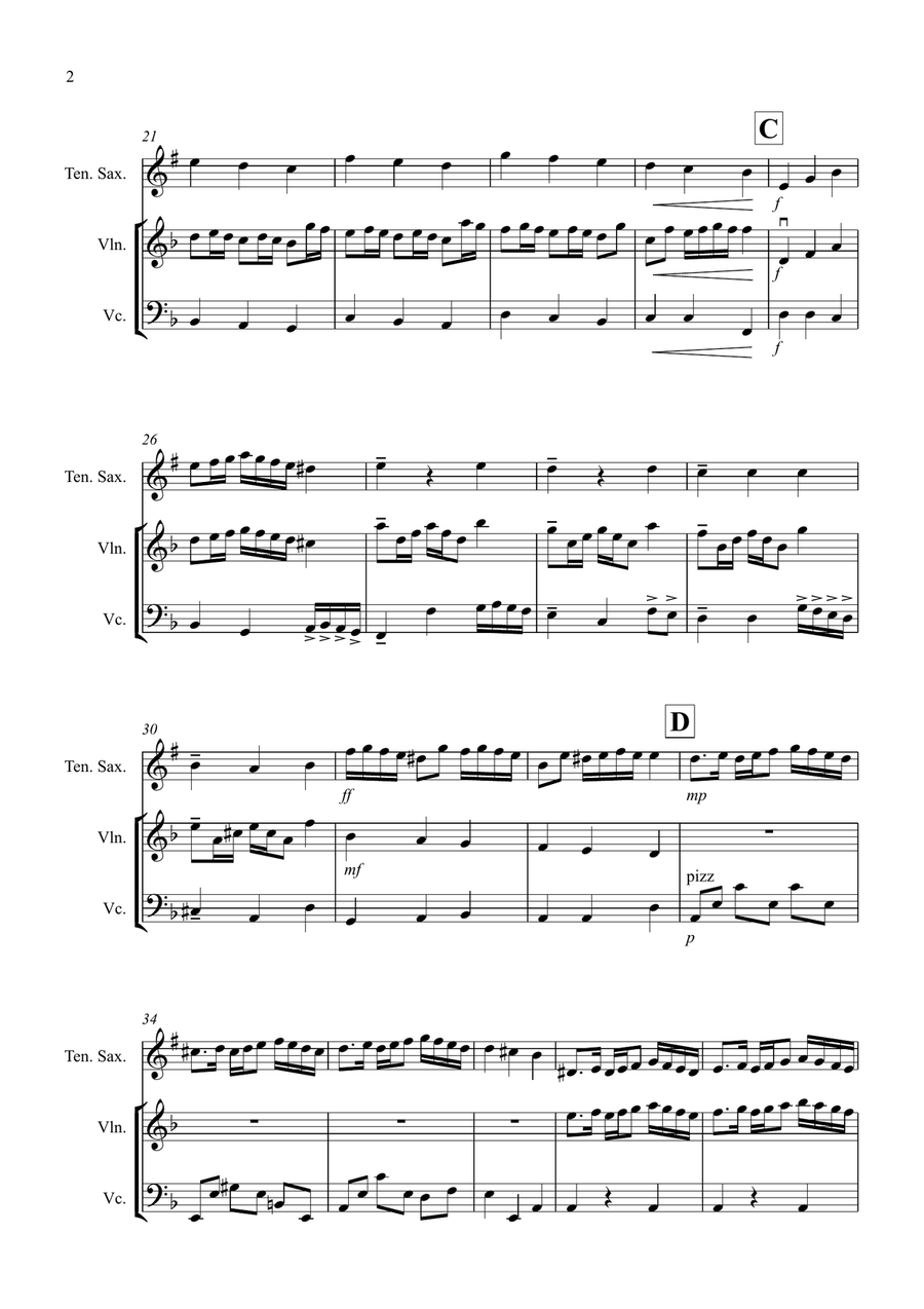 Rondeau (from Abdelazer) for Tenor Saxophone, Violin and Cello Trio Small Ensemble scores gallery preview page 2