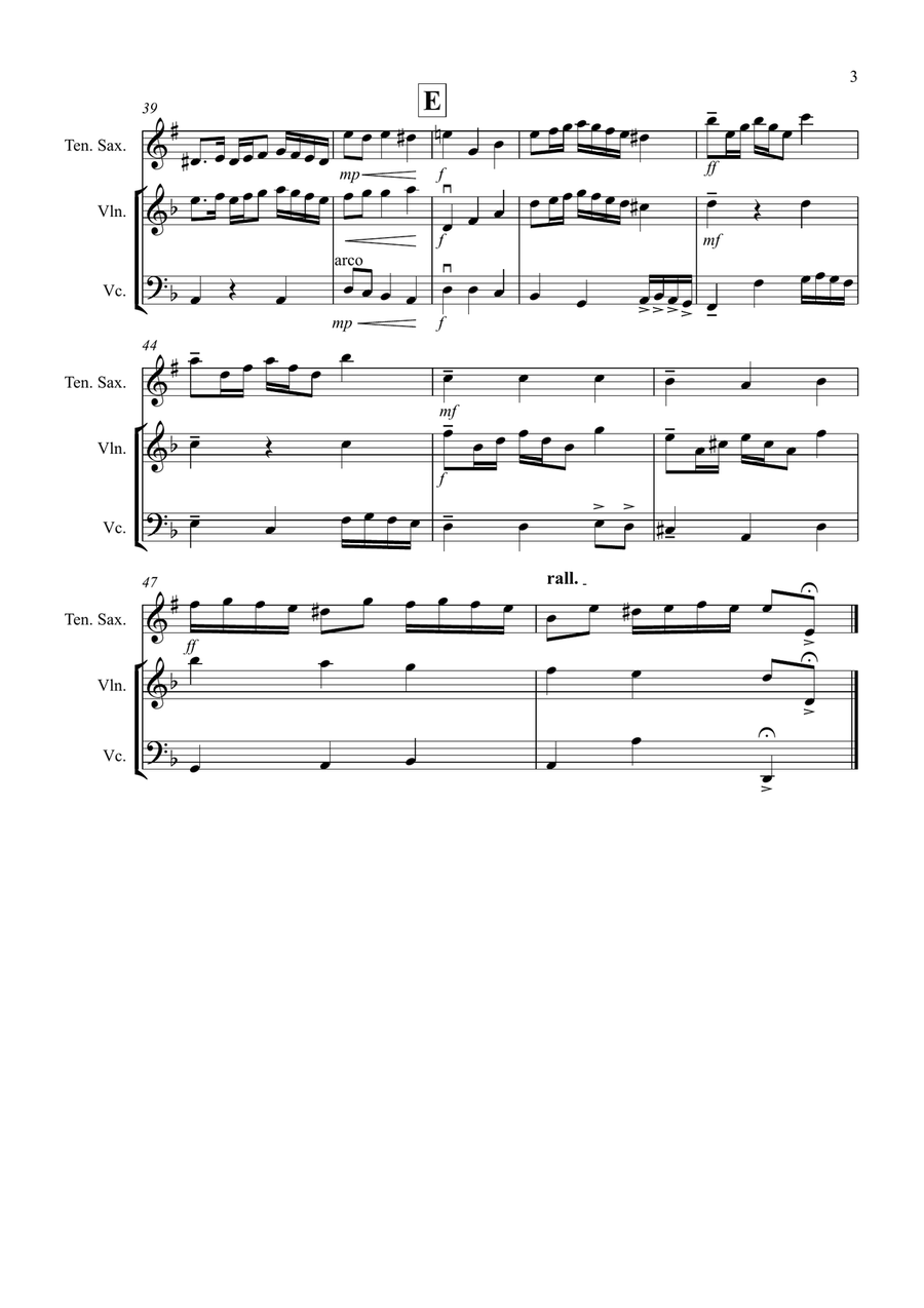 Rondeau (from Abdelazer) for Tenor Saxophone, Violin and Cello Trio Small Ensemble scores gallery preview page 3