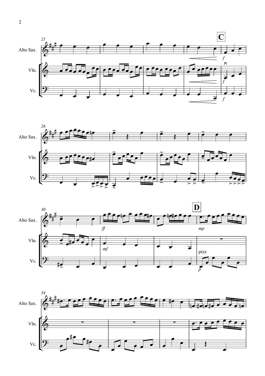 Rondeau (from Abdelazer) for Alto Saxophone, Violin and Cello Trio Small Ensemble scores gallery preview page 2