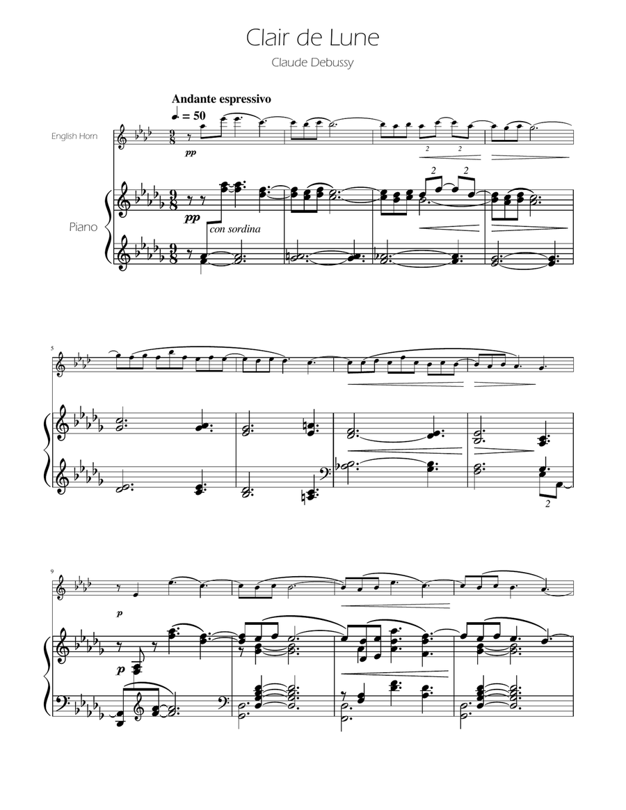 Clair de Lune - English Horn Solo w/Piano English Horn scores gallery preview page 1
