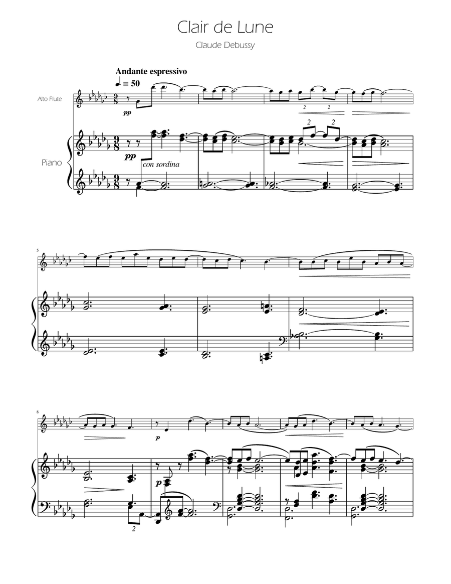 Clair de Lune - Alto Flute Solo w/Piano Flute Solo scores gallery preview page 1