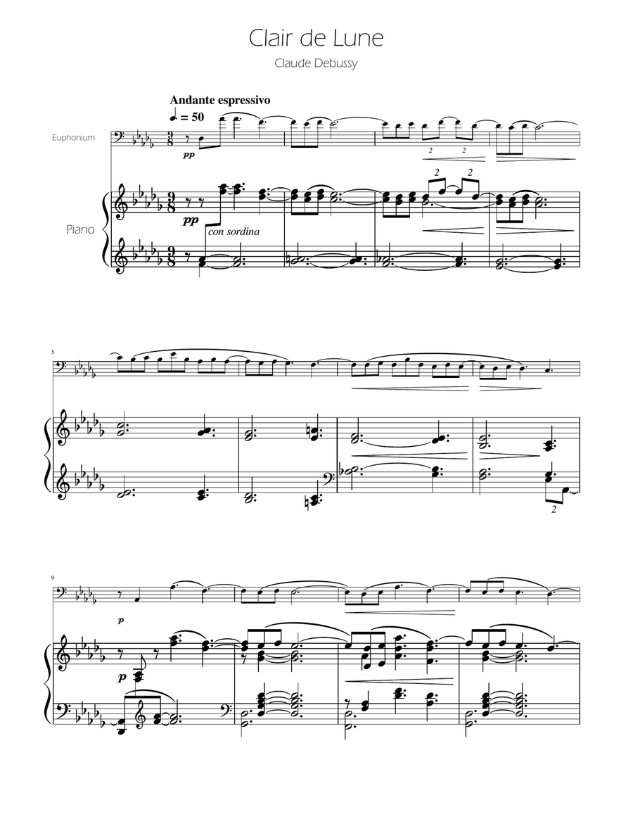 Clair de Lune - Euphonium Solo w/Piano Euphonium scores gallery preview page 1