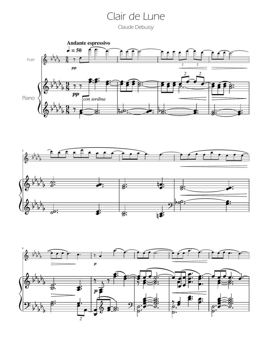 Clair de Lune - Flute Solo w/Piano Flute Solo scores gallery preview page 1