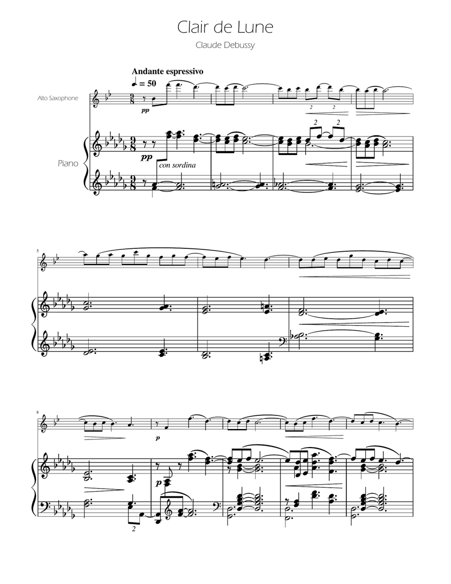 Clair de Lune - Alto Sax Solo w/Piano Alto Saxophone scores gallery preview page 1
