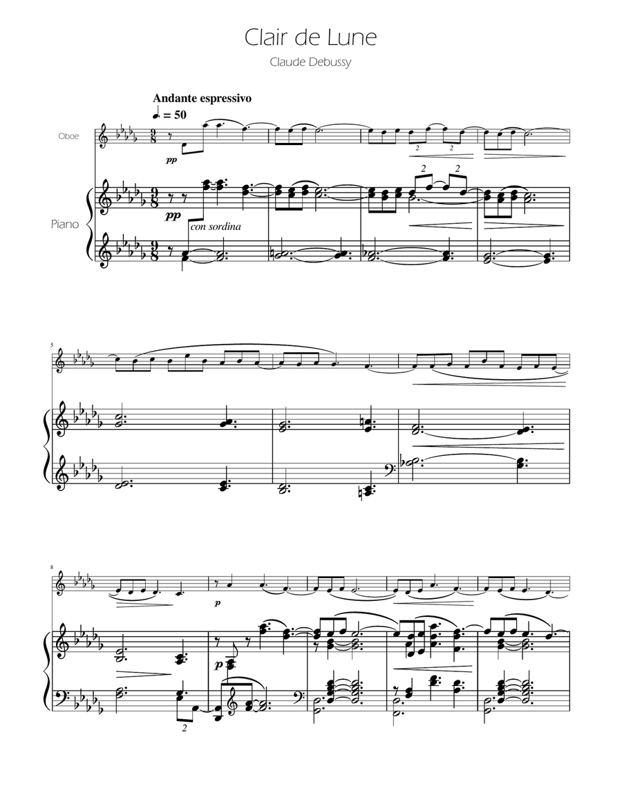 Clair de Lune - Oboe Solo w/Piano Piano scores gallery preview page 1