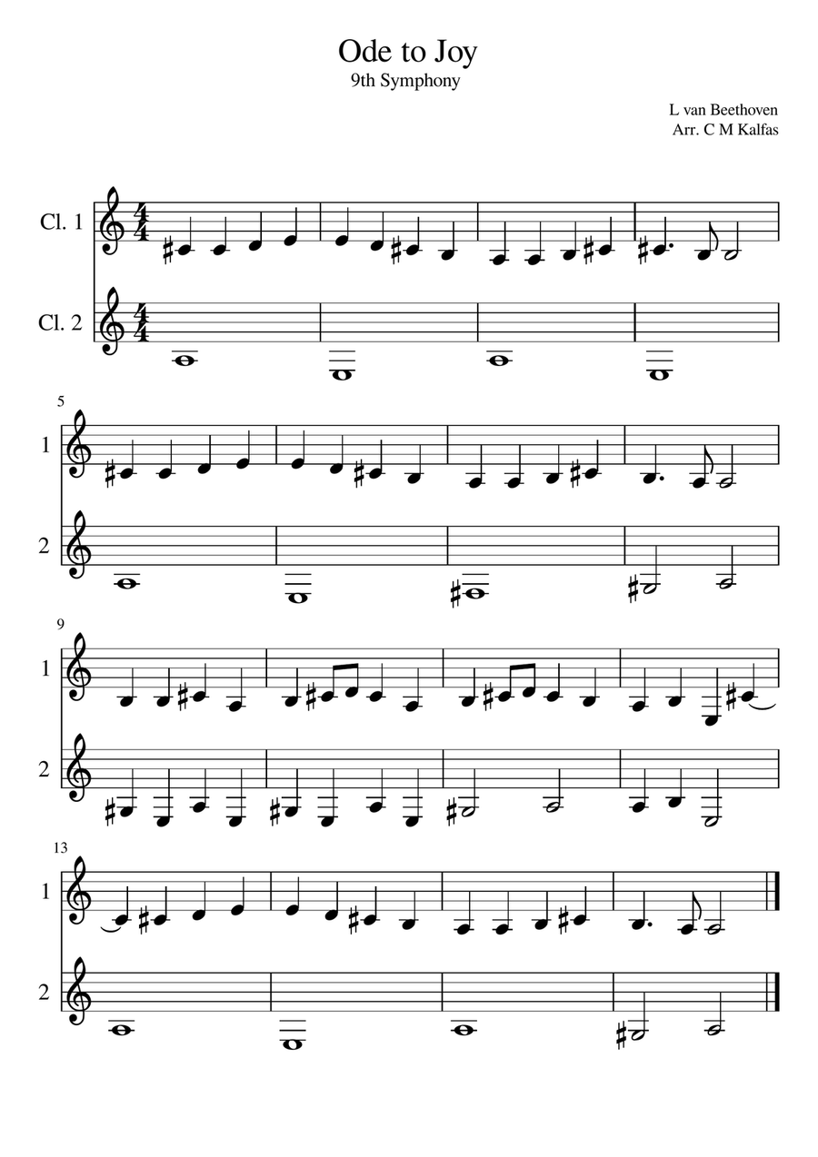Ode to Joy Ode to Joy Clarinet Duet scores gallery preview page 1
