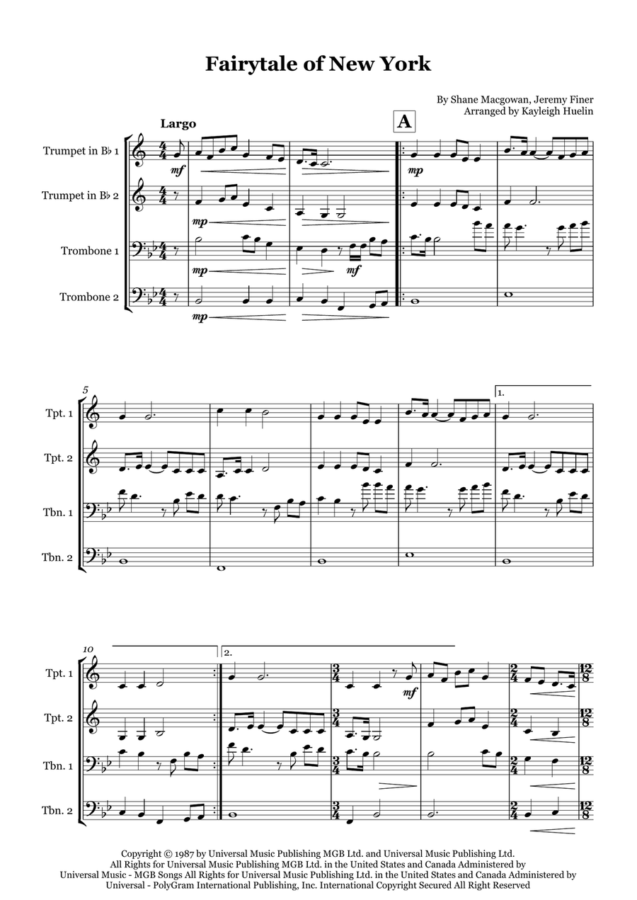 Fairytale Of New York Fairytale Of New York Brass Quartet scores gallery preview page 1