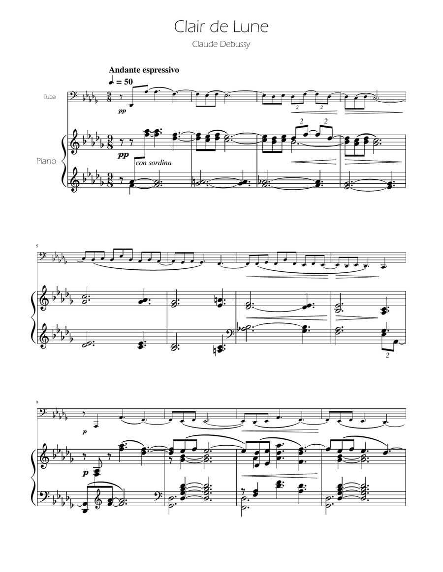 Clair de Lune - Tuba Solo w/Piano Tuba scores gallery preview page 1