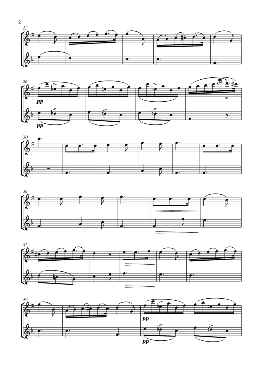 Franz Schubert - Du bist die Ruh (F major) (for Clarinet and Flute) Woodwind Duet scores gallery preview page 2