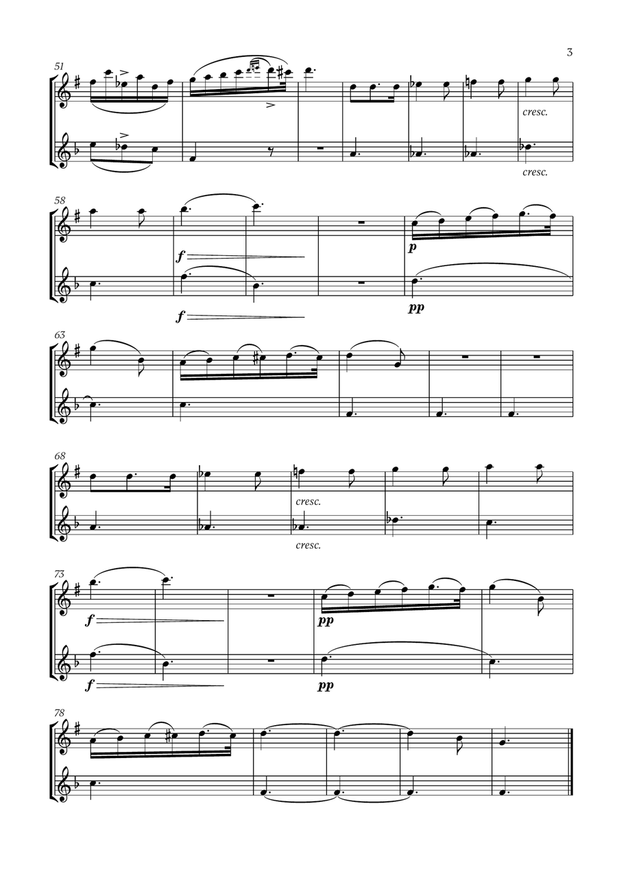 Franz Schubert - Du bist die Ruh (F major) (for Clarinet and Flute) Woodwind Duet scores gallery preview page 3