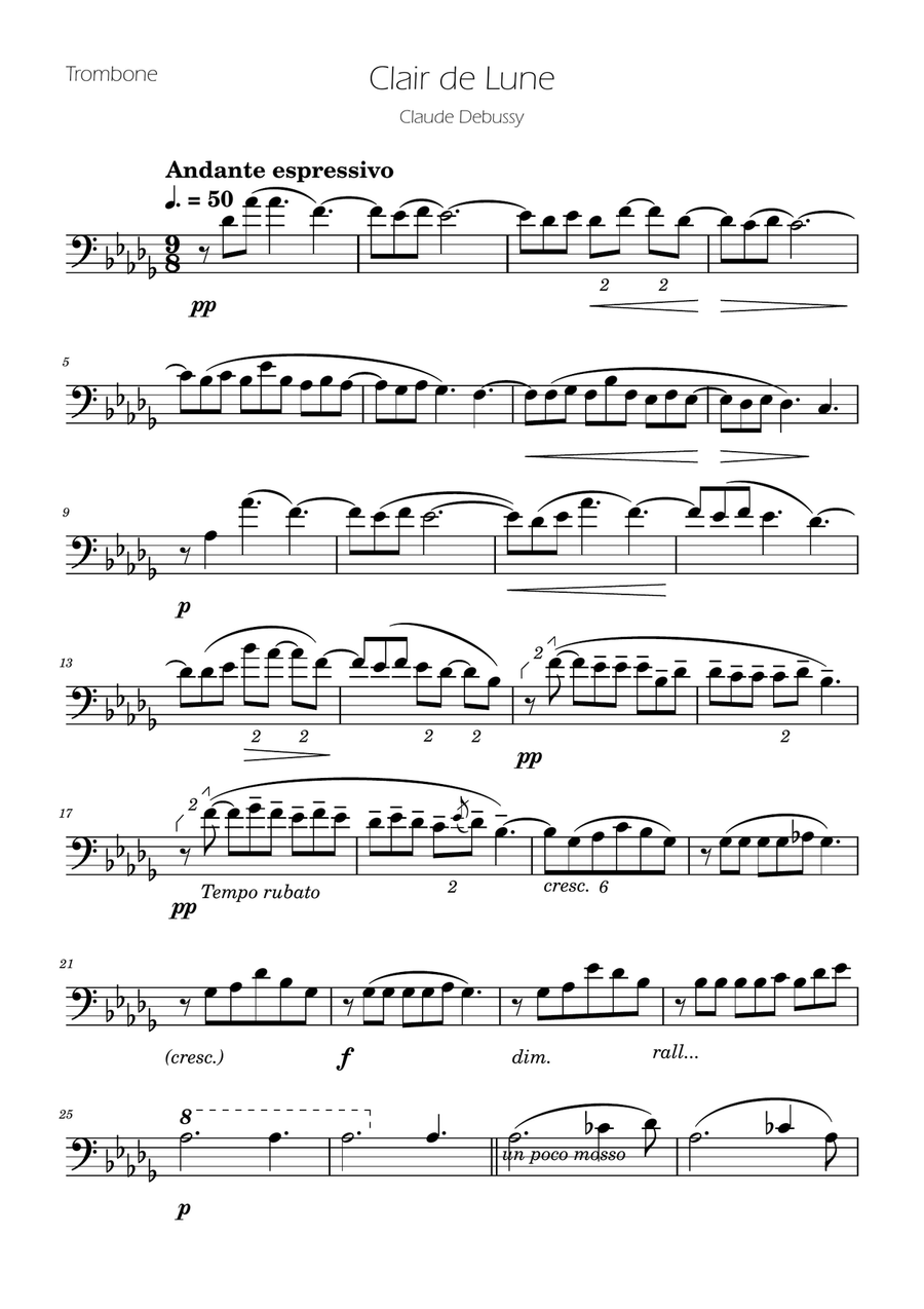 Clair de Lune - Trombone Solo Trombone Solo scores gallery preview page 1