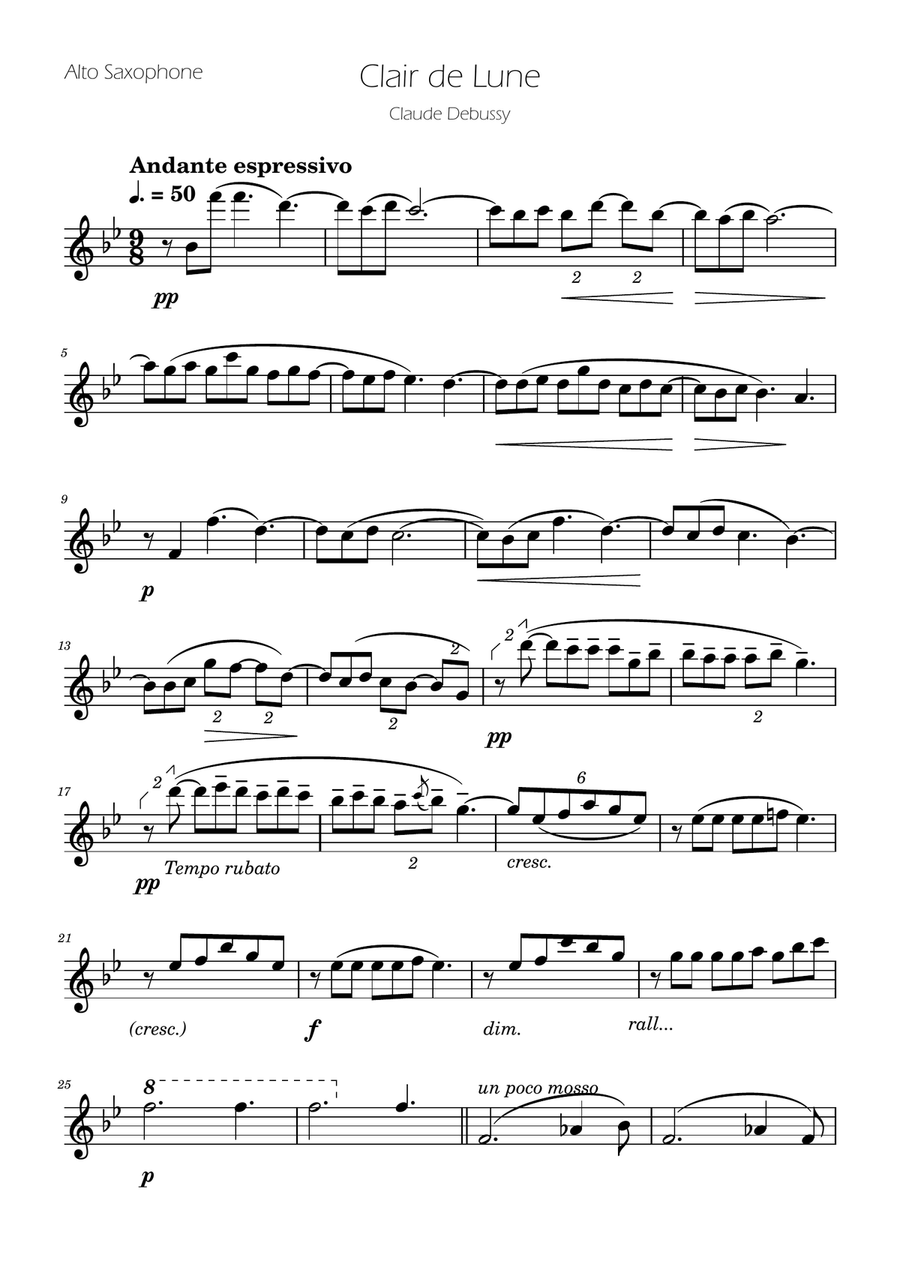 Clair de Lune - Alto Sax Solo Alto Saxophone scores gallery preview page 1