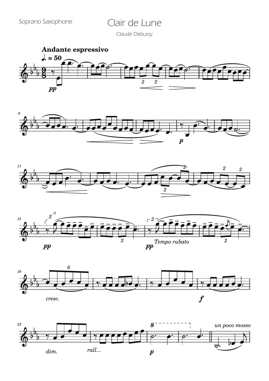 Clair de Lune - Soprano Sax Solo Soprano Saxophone scores gallery preview page 1