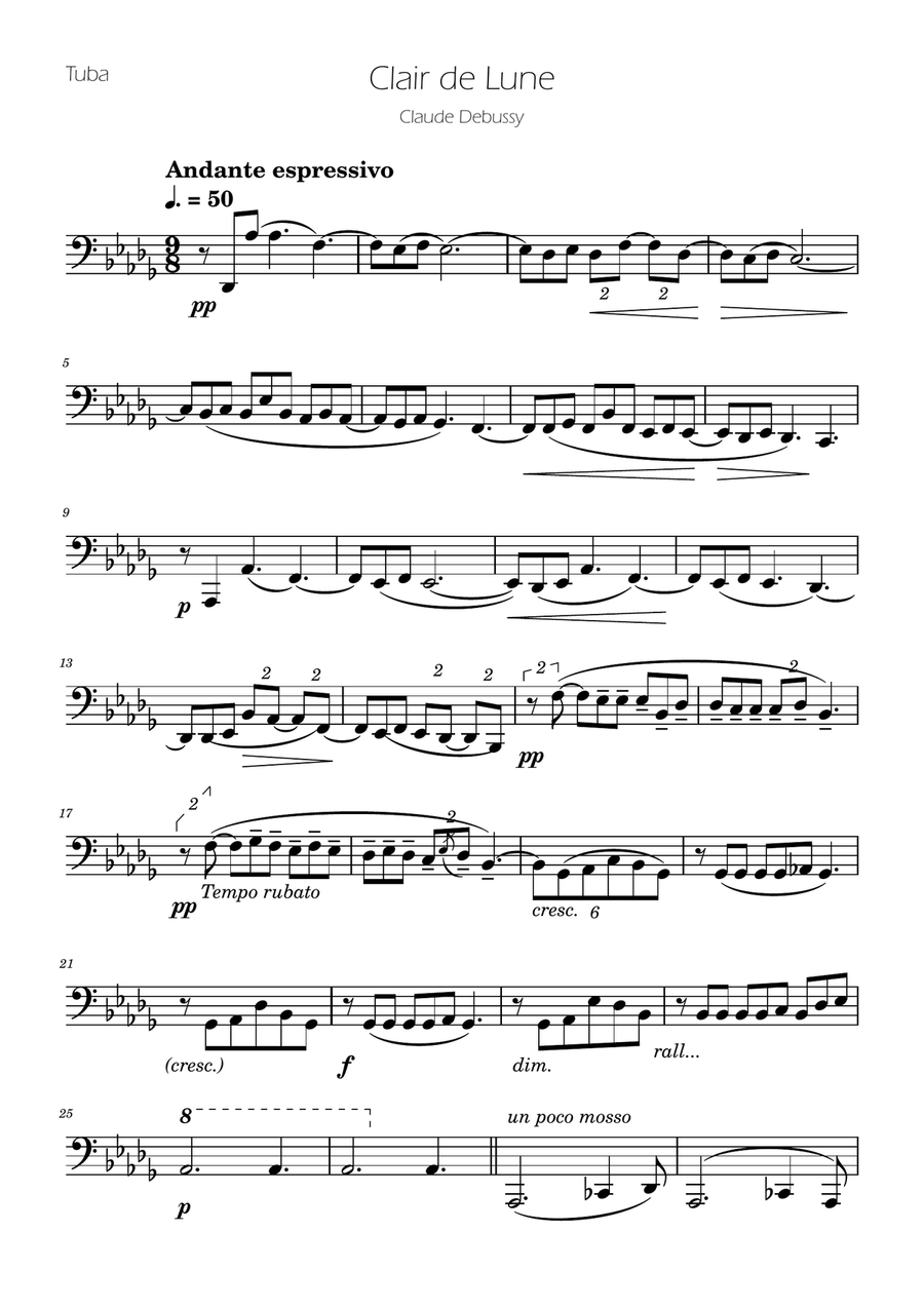 Clair de Lune - Tuba Solo Tuba scores gallery preview page 1