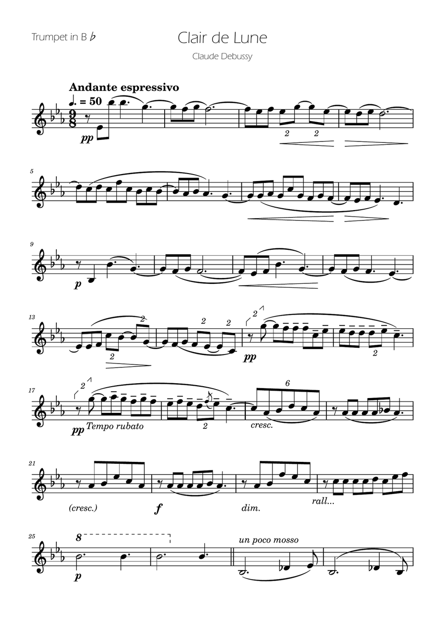 Clair de Lune - Trumpet Solo B-Flat Trumpet scores gallery preview page 1