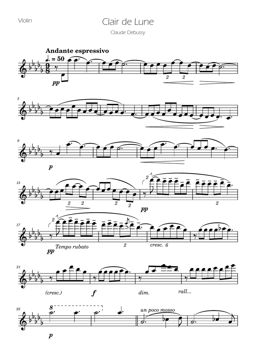 Clair de Lune - Violin Solo Violin Solo scores gallery preview page 1